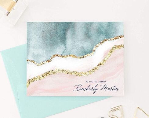 Agate Personalized Stationery for Women, Elegant Personalized Geode FOLDED Note Cards with Envelopes, Personalized Stationary for Women with Script Font, Your Choice of Colors and Quantity in Kuwait