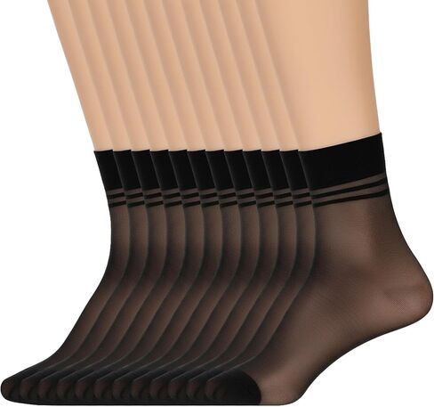 6 Pairs Sheer Socks for Women, Thin Soft Ankle High Nylon Socks Stylish, Reinforced Toe Ankle Stockings for Women (Black) in Saudi Arabia