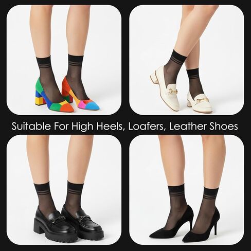 6 Pairs Sheer Socks for Women, Thin Soft Ankle High Nylon Socks Stylish, Reinforced Toe Ankle Stockings for Women (Black) in Saudi Arabia