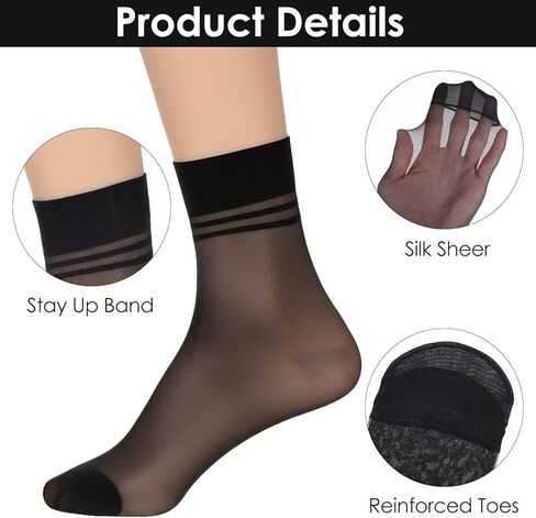 6 Pairs Sheer Socks for Women, Thin Soft Ankle High Nylon Socks Stylish, Reinforced Toe Ankle Stockings for Women (Black) in Saudi Arabia