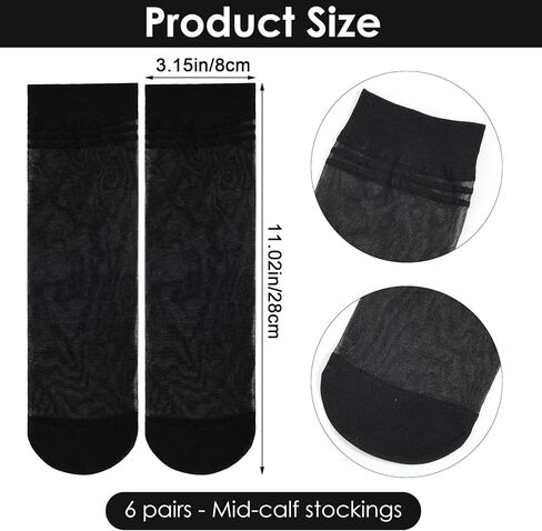 6 Pairs Sheer Socks for Women, Thin Soft Ankle High Nylon Socks Stylish, Reinforced Toe Ankle Stockings for Women (Black) in Saudi Arabia
