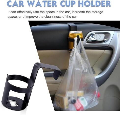 2 PCS Car Cup Holders, Multi-function Hanging Waterproof Holder for Drink Phone Key, Portable Anti-spill Gap Hook with Bottle Opener, Interior Storage Accessory for Window Armrest (Black) in Saudi Arabia