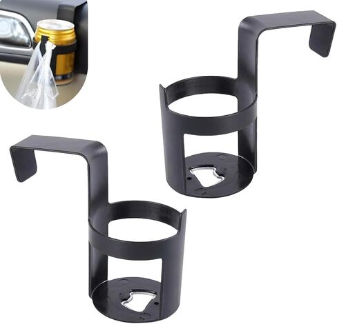 2 PCS Car Cup Holders, Multi-function Hanging Waterproof Holder for Drink Phone Key, Portable Anti-spill Gap Hook with Bottle Opener, Interior Storage Accessory for Window Armrest (Black) in Saudi Arabia