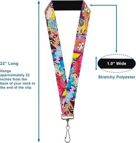 Buckle-Down Nickelodeon Lanyard, Nick 90s Rewind Characters and Logo Collage, Elastic in Saudi Arabia