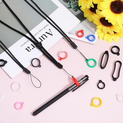 مجموعة 34 قطعة من الحبل المضاد للفقد تتضمن 9 حلقات مطاطية من السيليكون الأسود - 3 قطع حبال قابلة للتعديل، 4 حلقات مطاطية ملونة، حامل واقٍ للقلم الناعم لقلادة سلسلة المفاتيح in Kuwait