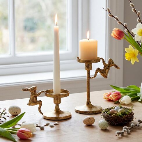 2 جهاز كمبيوتر شخصى عيد الفصح الأرنب تفتق شمعة حامل الذهب حاملي الشمعدان عيد الفصح الأرنب الزينة خمر ريفي الشمعدانات الركيزة ديكور لطاولة الموقد حزب عباءة in Kuwait
