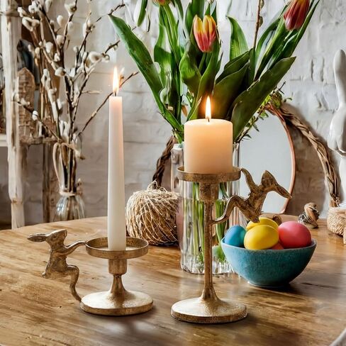 2 جهاز كمبيوتر شخصى عيد الفصح الأرنب تفتق شمعة حامل الذهب حاملي الشمعدان عيد الفصح الأرنب الزينة خمر ريفي الشمعدانات الركيزة ديكور لطاولة الموقد حزب عباءة in Kuwait
