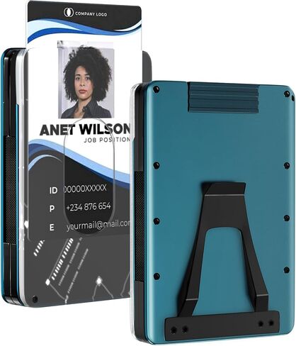محفظة رجالية رفيعة للغاية من الألومنيوم مع خاصية حجب RFID، محفظة صغيرة رفيعة للرجال مع محفظة بطاقات بمشبك نقود مع حامل لبطاقة الهوية، أزرق in Kuwait