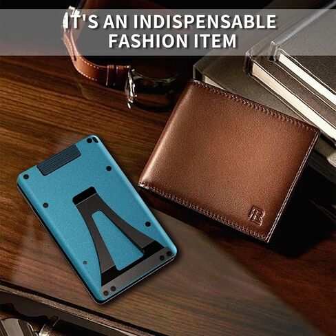 Ultra-Thin Aluminum Mens Wallet with RFID Blocking, Slim Minimalist Wallet for Men with Money Clip Card Wallet with ID Holder, Blue in Saudi Arabia