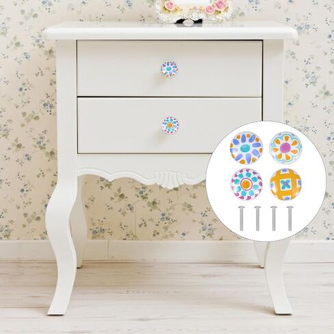 Luxshiny Cartoon Wardrobe Handle and Single Hole Round Drawer Pull Knob Set, Ceramic Cute ’ Furniture Accessories, 4pcs Colorful Cartoon Door Handles for Bedroom Cabinets in Kuwait