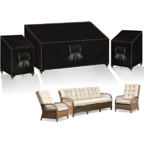 3 قطع من أغطية أثاث الفناء، أغطية كراسي خارجية مقاومة للماء 420D وغطاء للأريكة، تناسب الأريكة الخارجية ذات 3 مقاعد مقاس 79 بوصة عرض × 35 بوصة عمق × 33 بوصة ارتفاع وكراسي 32 بوصة عرض × 35 بوصة عمق × 33 بوصة ارتفاع، ثلاثية مقاومة للرياح ومضادة للأشعة فوق ال in Kuwait