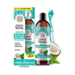 زيت شد التبييض ومجموعة طب الأسنان من أولد جوروناندا، مزيج الأيورفيدا من زيت جوز الهند وزيت النعناع العطري النقي. غسول الفم الطبيعي لتبييض الأسنان، يساعد على رائحة الفم الكريهة، لثة صحية (8 أونصة سائلة × 2) in Kuwait
