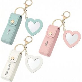 Customized engraved lipstick case keychain with mirror - Personalized mini lipstick travel case, compact makeup storage bag, a gift for ladies and girls in Kuwait