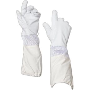 قفازات تربية النحل - قفازات نحل من جلد الماعز الفاخر مع فتحة تهوية وأكمام طويلة من القماش، معدات واقية لمربي النحل (2XL) in Kuwait