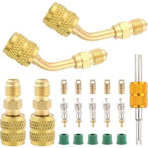R410a Adapter for Mini Split System,5/16 Female 1/4 Male Flare Charging Vacuum Port Adapter,Valve Core Remover,R134a Hose Gaskets,5V1 Valve Cores,for Air Conditioners Refrigeration Valve HVAC Service in Kuwait