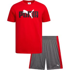 مجموعة Puma Boys القصيرة - 2 قطعة قصيرة الأكمام الأداء الأداء المحملات الرسومية والشورات الشبكية الرياضية للأولاد (الأحجام: 4-16) in Saudi Arabia