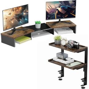 حامل شاشة مزدوج + رف مكتب من طبقتين (خشبي) in Kuwait