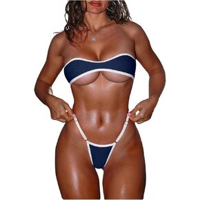 SHENHE Women's Sexy Micro Mini Bandeau Bikini Set Extreme G String Thong Strapless Swimsuits in Saudi Arabia