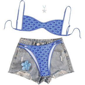 Catalpalev Women's Elegant Floral Print Tie-Front Low-Rise Bikini Two-Piece Swimsuit Beach Vacation Swimwear in Kuwait