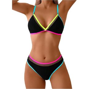 Women's 2 Piece Bikini Sets Color Block Triangle Bikini Top Brazilian Bottom Swimsuit Swimwear in Saudi Arabia