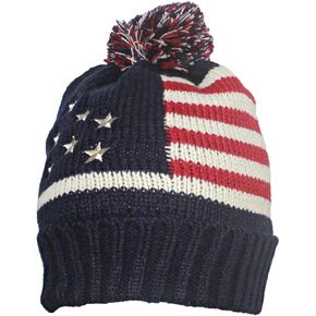 Adult Americana Flag Cuffed Knit Beanie W/Pom & Faux Fur Lining in Saudi Arabia