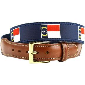 Country Club Prep North Carolina Flag Tab Belt for Men | Genuine Leather | Anti-Scratch Brass Buckle | Various Sizes - Navy in Kuwait
