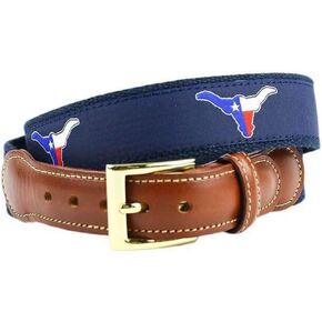 Country Club Prep Texas Longhorn Flag Tab Belt for Men | Genuine Leather | Anti-Scratch Brass Buckle | 9 Multiple Sizes- Navy in Kuwait