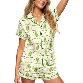 طقم بيجامة حريمي من الساتان الحريري من HUNTFAMI، بأكمام قصيرة وأزرار سفلية، قطعتين من البيجامة مع شورت، ملابس نوم مريحة in Kuwait