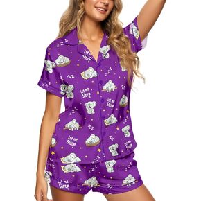 HUNTFAMI Women’s Silk Satin Pajama Set, Short Sleeve Button Down 2 Piece PJs with Shorts, Cozy Loungewear in Saudi Arabia