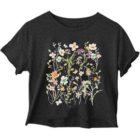 Woffccrd Womens Short Sleeve Crop Tops Wildflower T-Shirts Crew Neck Summer Casual Loose Graphic Tee Tops in Kuwait