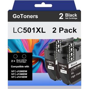 خراطيش حبر GoToners LC501XL سوداء متوافقة مع طابعة Brother LC501 XL باللون الأسود المتوافقة مع طابعة MFC-J1360DW MFC-J1410DW MFC-J1260W (2 أسود) in Kuwait