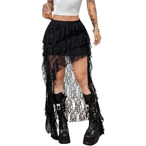 Women's Floral Lace Long Skirt Ruffle Layered Tiered A Line Boho Flowy Skirt in Kuwait