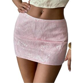 SweatyRocks Women's Sequin Mini Skirt Low Waisted Sparkly Shiny Micro Bodycon Party Skirts in Saudi Arabia