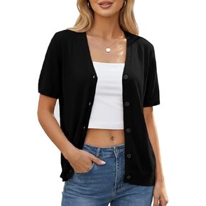 Yekaty Womens Lightweight Short Sleeve Cropped Cardigan Summer Button Down Sweater Knit Shrugs in Kuwait