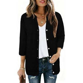 سترة نسائية خفيفة الوزن بأكمام 3/4 من JomeDesign ورقبة على شكل حرف V وأزرار سفلية مفتوحة من الأمام in Kuwait