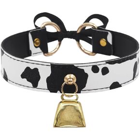 Cow Print Choker Necklace for Women Adjustable Bell Collar with Cowbell Charm Animal Print Jewelry Gifts in Kuwait