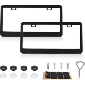 2 Pack Matte Black License Plate Frame, Black Metal License Plate Frame with 2-Hole, Universal Solid Stainless Steel Holder, Includes Screws for Men & Women in Saudi Arabia