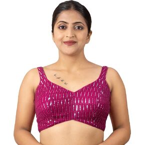 بلوزة ساري للسيدات من FIGURE'S DESIGNER مطرزة بالترتر ورقبة على شكل قلب بدون أكمام E7 in Kuwait