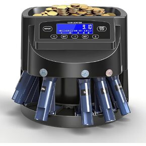 عداد العملات المعدنية وفرز العملات المعدنية مع شاشة LCD، سعة 300 عملة معدنية، يدعم أنواع العملات المتعددة، مجهز بآلة فرز وتغليف لفرز سريع ودقيق (عداد العملات المعدنية) in Kuwait