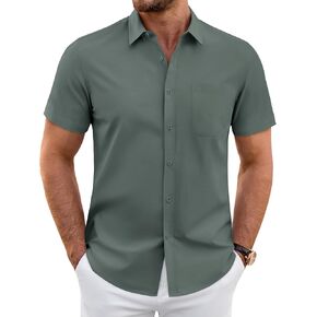 J.VER Mens Short Sleeve Dress Shirts Wrinkle Free Casual Button Down Shirt Summer Stretch Formal Shirt with Pocket in Kuwait