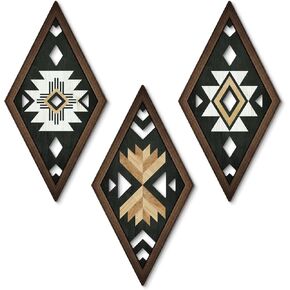Putuo Decor Aztec Wall Decor Set of 2, Wooden Western Wall Art, Geometric Wooden Decoration, Native American Tribal Southwestern Boho Decorative Hanging Plaques for Living Room Bedroom Entryway in Saudi Arabia