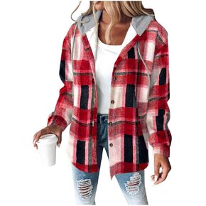 Wkishenl Womens Flannel Shacket 2025 Fall Winter Fashion Plaid fleece lined Button Down Long Sleeve Shirts Jacket Warm Coat in Saudi Arabia