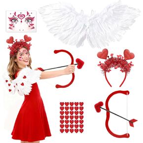 5pcs Cupid Costume, Valentines Costume with Angel Wings Cupid Bow and Arrow Set Valentines Headband Stickers（Wings:26×10in in Kuwait