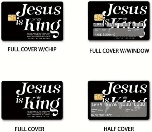 أغلفة بطاقات الائتمان ESG Jesus is King Christian - 4 قطع، فينيل أسود، 3.37 × 3.37 بوصة in Saudi Arabia