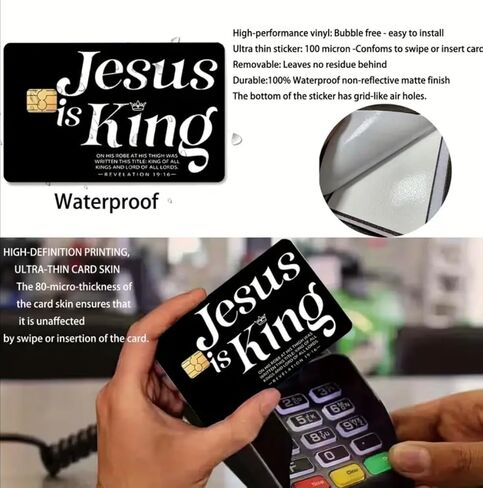 أغلفة بطاقات الائتمان ESG Jesus is King Christian - 4 قطع، فينيل أسود، 3.37 × 3.37 بوصة in Saudi Arabia