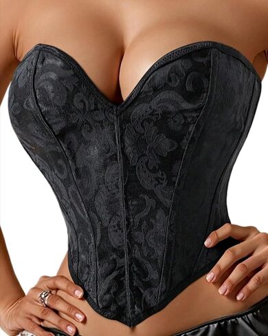 Women's Vintage Overbust Corset Top Gothic Lace Up Sexy Floral Boned Corset Overbust Body Shaper Slimming Waist Trainer in Saudi Arabia