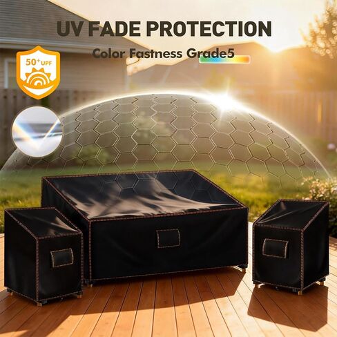 3 قطع من أغطية أثاث الفناء، أغطية كراسي خارجية مقاومة للماء 420D وغطاء للأريكة، تناسب الأريكة الخارجية ذات 3 مقاعد مقاس 79 بوصة عرض × 35 بوصة عمق × 33 بوصة ارتفاع وكراسي 32 بوصة عرض × 35 بوصة عمق × 33 بوصة ارتفاع، ثلاثية مقاومة للرياح ومضادة للأشعة فوق ال in Kuwait