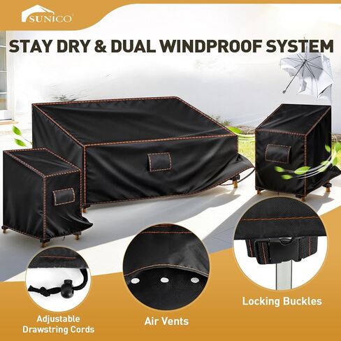 3 قطع من أغطية أثاث الفناء، أغطية كراسي خارجية مقاومة للماء 420D وغطاء للأريكة، تناسب الأريكة الخارجية ذات 3 مقاعد مقاس 79 بوصة عرض × 35 بوصة عمق × 33 بوصة ارتفاع وكراسي 32 بوصة عرض × 35 بوصة عمق × 33 بوصة ارتفاع، ثلاثية مقاومة للرياح ومضادة للأشعة فوق ال in Kuwait