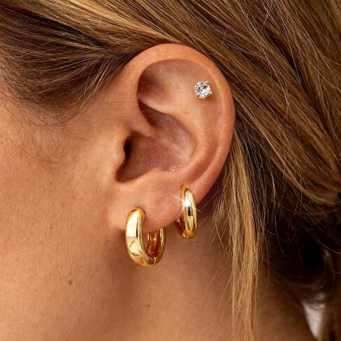 RIOSO 14 Pairs Small Stud Hoop Earrings Set for Women Gold Plated Hypoallergenic Multiple Piercing Stacks Huggie Hoops Pearl Dainty Lightweight Earring in Kuwait