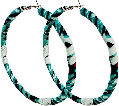 Dupsie's Turquoise Hoop Earrings wrapped in African Print Fabric in Kuwait